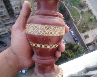 Old Vintage  wooden vase, seashells, antique vase, Egyptian Handmade