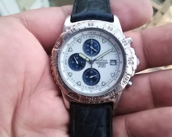 Festina Cronógrafo, Reloj para hombre, Reloj de cuarzo, acero inoxidable, Cuero genuino