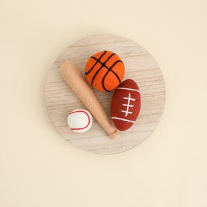 MADE TO ORDER! 3pcs felted sport set| Newborn photography props Felted wool toys Felted sport props Football Basketball Baseball