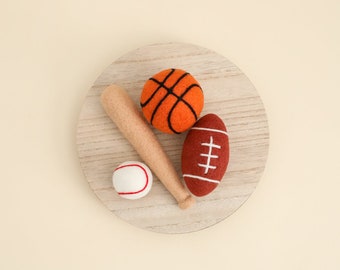 MADE TO ORDER! 3pcs felted sport set| Newborn photography props Felted wool toys Felted sport props Football Basketball Baseball