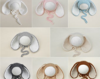 RTS!!! Knitted bunny bonnet Newborn photography props Bunny props Floppy bunny ear bonnet Newborn baby bunny bonnet