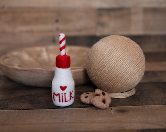 ¡Enhorabuena! Set de leche y galletas de Papá Noel / Peluches de fieltro, accesorios navideños, accesorios para fotografía de recién nacidos, galletas de leche de fieltro