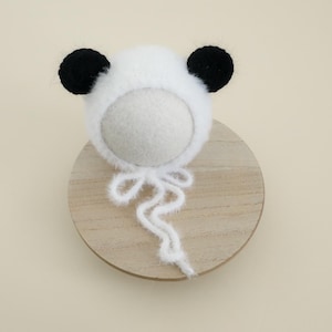 RTS! Panda bonnet | Newborn photography props Fuzzy baby panda bonnet Newborn size