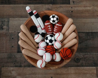 MADE TO ORDER! Felted sport props | Newborn photography props Felted wool toys Football Basketball Baseball Hockey Wool sport props/toys