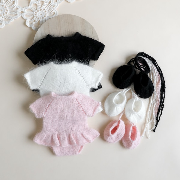 RTS ! Tenue de ballerine pour bébé en tricot pour nouveau-né Accessoires de photographie pour nouveau-né Robe jupe pour bébé fille Bottines pour robe de ballerine pour nouveau-né Tenue de ballerine