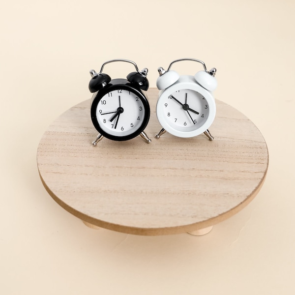 RTS!!! Miniature clocks Photo prop Newborn photography accessories Time props Mini alarm bell round clock Black White