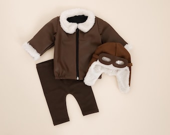 MADE TO ORDER! Newborn pilot/aviator 3pcs outfit | Newborn photography prop Pilot props Pilot Aviator costume