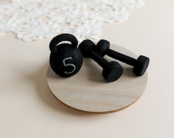 MADE TO ORDER! Felted Kettlebell and dumbbell weights set | Felted stuffy toys Newborn photography props Felted wool sport props