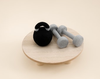 MADE TO ORDER! Felted Kettlebell and dumbbell weights set | Felted stuffie toys Newborn photography props Felted wool sport props