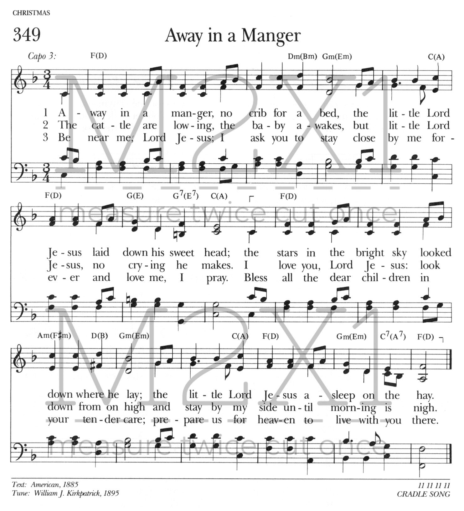 Away in a Manger digital file - SVG/PNG/JPEG Christmas hymn music song for Cricut, Glowforge, etc.