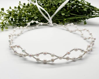 Haarschmuck Kopfschmuck Haarreif Haargirlande Haarkrone Perlen Kommunion Hochzeit Braut Brautschmuck