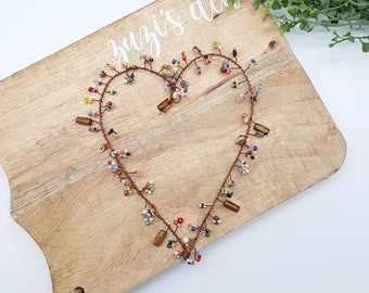 Heart beads window decoration wall decoration door decoration seasonal decoration colorful wire heart Valentine's Day gift Mother's Day upcycling copper wire