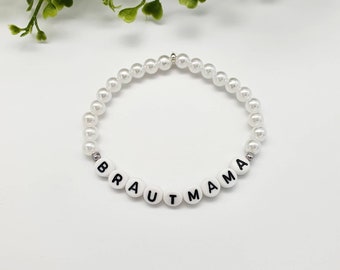 Bracelet Mother of the Bride Wedding Name Bracelet Wax Pearls White Heart