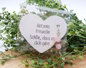 Schlüsselanhänger für die beste Freundin Geschenk Freundin Edelsteine Rosenquarz Schutzengel Glücksbinger