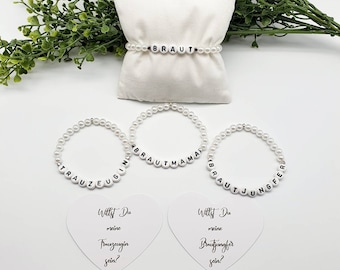 Bracelets Wedding Set Maid of Honor Bridesmaid Bride Bride Mom Wedding Name Bracelet Wax Beads White Heart