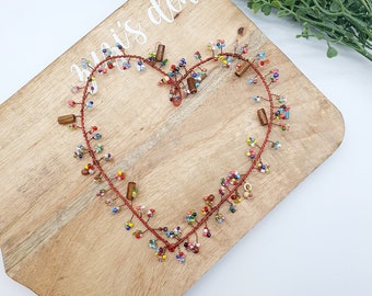 Heart beads window decoration wall decoration door decoration seasonal decoration colorful wire heart Valentine's Day gift Mother's Day upcycling copper wire