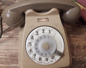 Vintage 1971 Electra Rotary Desk Phone - Beige & Gold, Made in