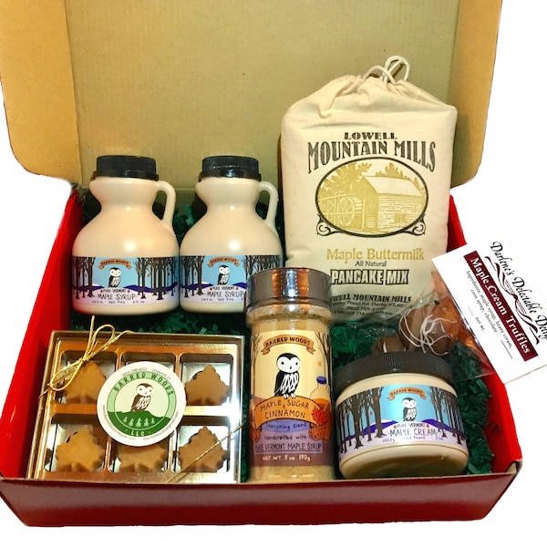 Perfect Vermont Gift - Deluxe Maple Gift Box of Treats: Maple Syrup, Pancake Mix, Maple Sugar, Maple Cream, Maple Candy, Maple Truffles