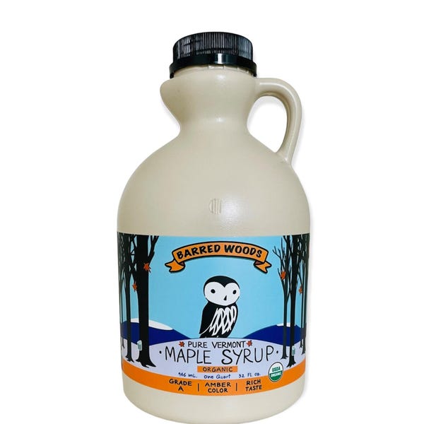 Quart Jugs (32 oz) - Pure Organic Vermont Maple Syrup - From Barred Woods Maple- Free Shipping