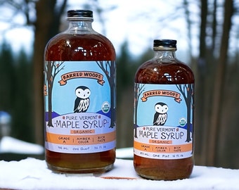 2024 Maple Syrup - Pure Organic Vermont Maple Syrup - Boston Round Glass Bottles