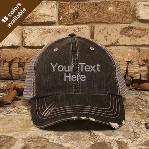 Customized Trucker Hat, Personalized Baseball Cap, Distress Hat, Custom Embroidery image 1