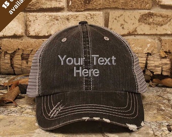 Customized Trucker Hat, Personalized Baseball Cap, Distress Hat, Custom Embroidery