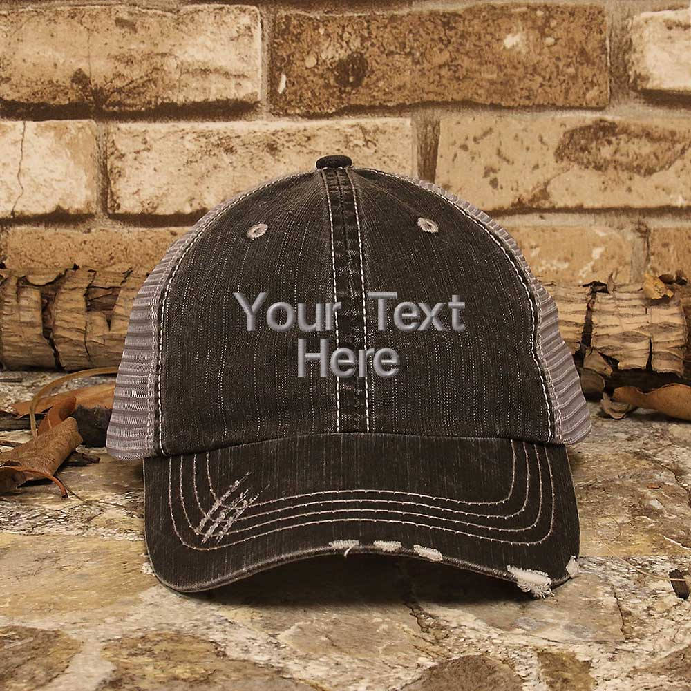 Custom Embroidery Trucker Hat Cotton Dad Cap Distressed Embroidered Text Outdoor 