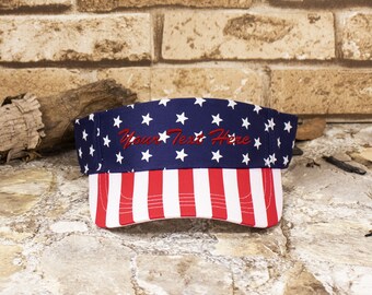 Customized Pro Style Twill USA Flag Visor | Personalized American Stars & Stripes Visor | Custom Text Embroidery Logo Design | Unisex |