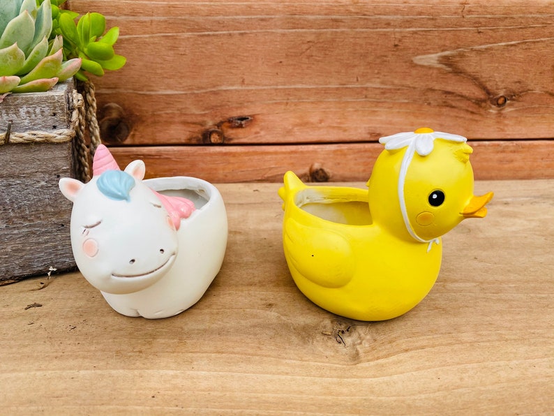 Succulent Pots Small planter Flower pot Cute Animal Pot Unicorn Duck image 1