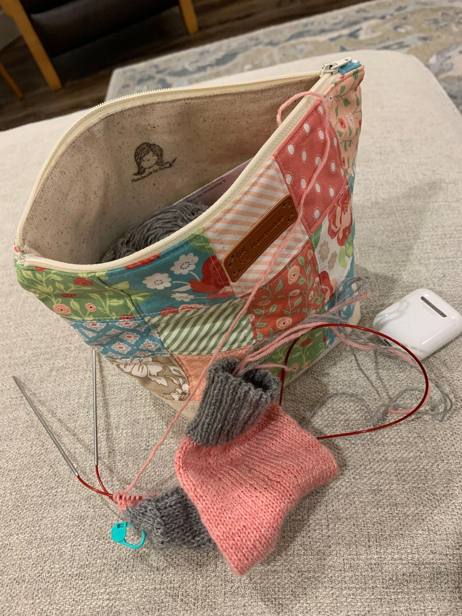 Patchwork Sock Knitting Project Bag Etsy