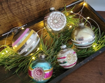 Vintage Mercury Glass Christmas Ornaments Stripes and Reflector Design (5)