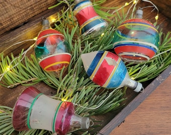 Vintage WWII Era Glass Stripe Christmas Ornaments (5)