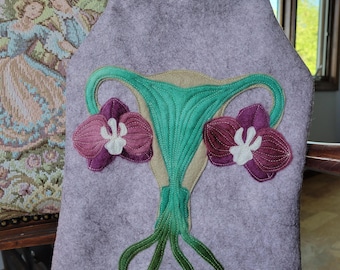 Merino Wool Blend Hot Water Bottle Cover Floral Felt Cozy