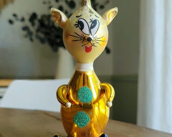 Vintage Early De Carlini Italian Cat / Mouse Hand-blown Glass Christmas Ornament