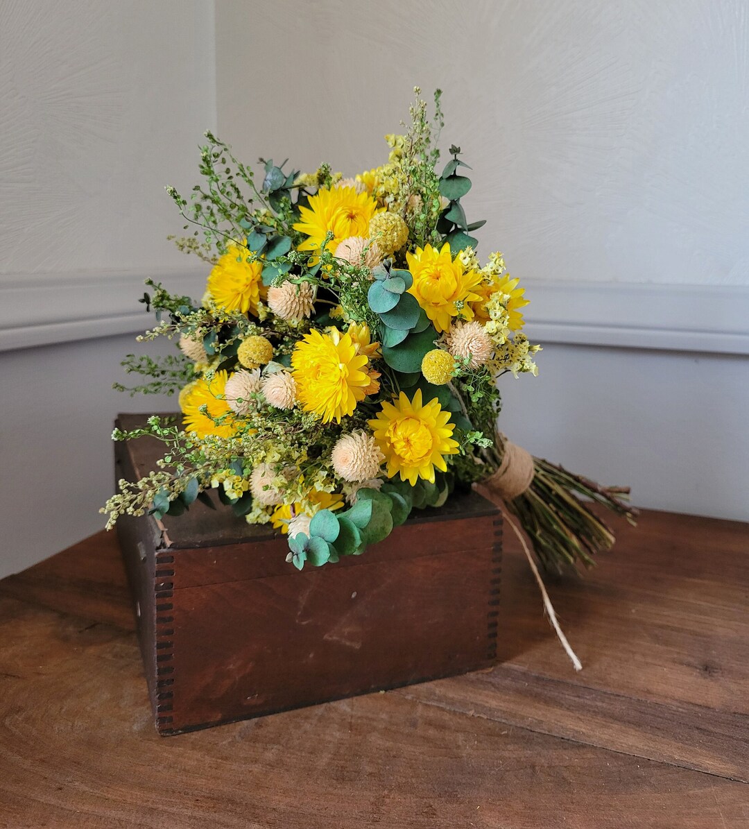 Dried Strawflower Bouquet Yellow Dried Flower Arrangement Everlasting