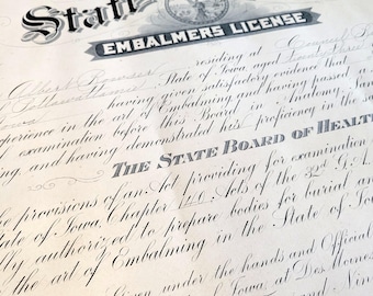 1915 State of Iowa Embalmers License