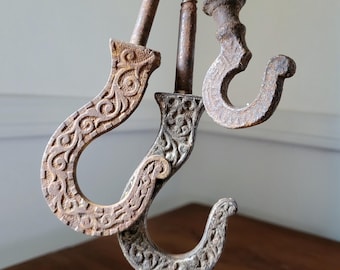 3 Antique Victorian-era Cast Iron Ceiling Hooks