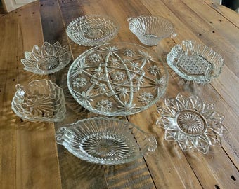 Vintage Clear Pressed Glass Dishes (8) Party Dinnerware
