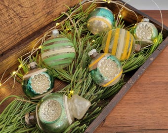 Vintage Glass Christmas Striped Clear and Reflector Ornaments (7)