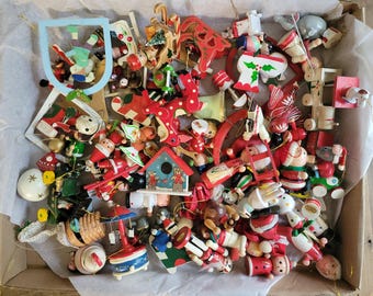 Vintage Wooden Christmas Ornaments for DIY Crafting, Wreath Making, Doll Parts