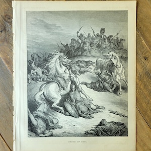 Antique Bible Illustration 1873 * Death of Saul * Original Print * Gustave Dore