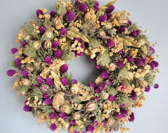 Natural 16" Dried Flower Gomphrena Feverfew Wreath