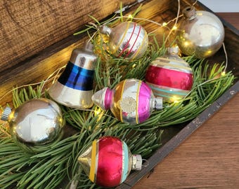 Vintage Mercury Glass Christmas Silver Stripe Ornaments (7)