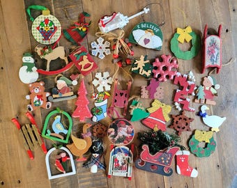 Lot of Vintage Wooden Christmas Ornaments