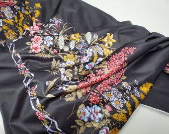 Vintage light weight fabric * Floral fabric * Black * 7 feet long * Apparel fabric