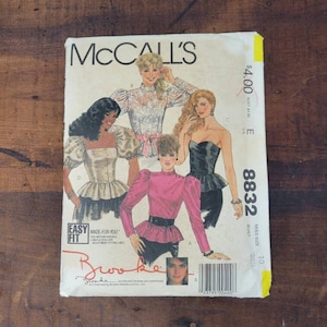 Vintage McCall&#39;s 8832 Miss 10 Pattern 1983 Fitted pullover top Long tappered sleeves / Strapless top / Short puffed sleeves