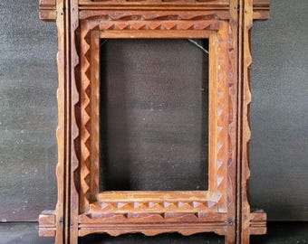 Antique Folk Tramp Art Picture Frame