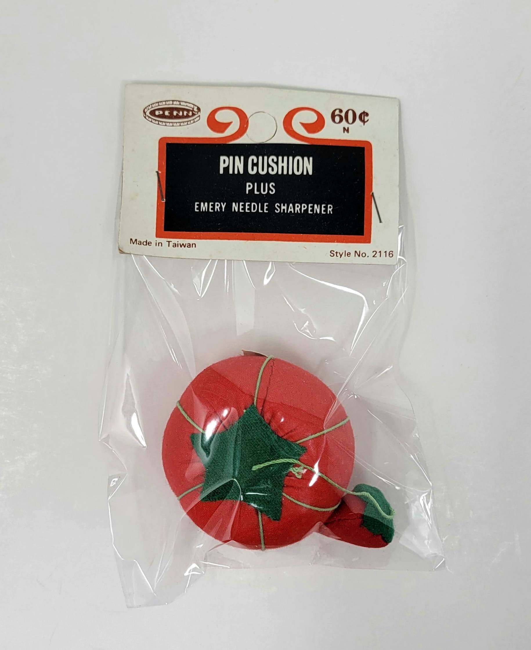 Vintage Pin Cushion Needle Sharpener New Old Stock Tomato Pin Cushion 