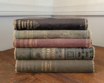 Lote de 5 libros de texto antiguos: Gramática alemana, Retórica, Literatura estadounidense, Historia, Economía política