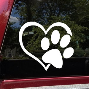 Paw Print Heart Decal, Vinyl Car Sticker, Motorcycle or Car Vinyl, Laptop Sticker